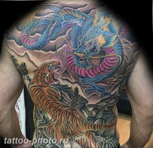 фото тату тигр и дракон 07.12.2018 №005 - tattoo tiger and dragon - tattoo-photo.ru